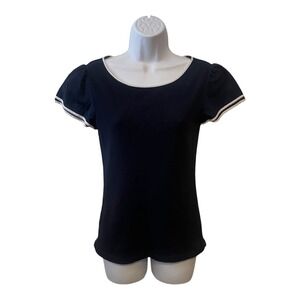 Lauren Ralph Lauren Women's Navy Ribbed Puff Sleeve T-Shirt Top Size M